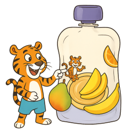 BIO Snackie Mango in Banane Orange Birne mit Reis – Thilo Tiger